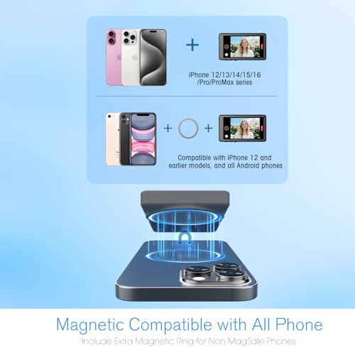Image of Vlog Selfie Monitor Screen iPhone, 4K 60fps Recording, Wireless Screen Mirroring with Remote Control, Magnetic Fixation, 180 Rotation, 3 Levels of Brightness, Compatible with iPhone & Android