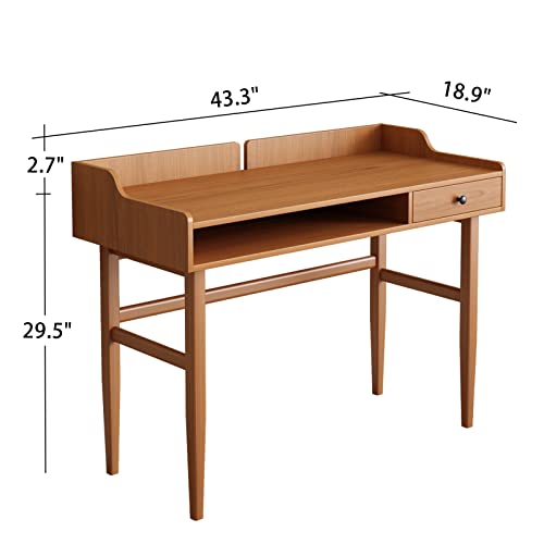 Ukorua Mid Century Modern Desk / 43" Cherry Desk/Small Writing Study Desk With Drawer/Solid Wood Walnut Desk/Computer Desk For Home Office With Open Storage Cubby/Vanity Desk For Small Space #TOP1
