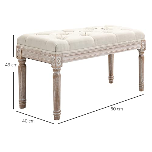 HOMCOM Banc Banquette Classique capitonné 80cm Bout de lit Rembourrée en Lin – Bois d’hévéa sculpté, patiné – Beige - Les Beatles, Paul McCartney, John Lennon, RIngo Starr, George Harrison HOMCOM Banc Banquette Classique capitonné 80cm Bout de lit Rembourrée en Lin - Bois d'hévéa sculpté, patiné - Beige – Image 4