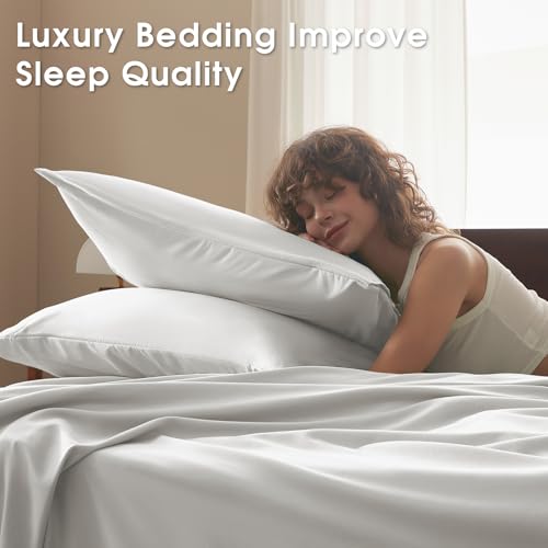 Image of Full Size 4 Piece Sheet Set - Comfy Breathable & Cooling Bed Sheets Set, Soft and Wrinkle Free, Deep Pockets, Easy & Secure Fit, Hotel Luxury Bedding - Oeko-Tex - White