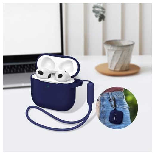 Compatible with AirPods 4 Generation Case[2024], Soft Silicone Headphone with Keychain|Hand Strap, Full Protective Charging Earphone Cover for Airpods 4th Gen-Midnight Blue