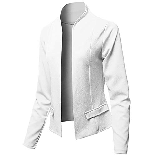 Women Plus Size Blazer Suit Solid Open Front Cardigan Long Sleeve Casual Jacket White
