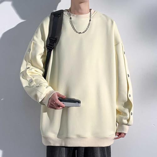 Mens Sweatshirt Loose Plus Size Crewneck Pullover Fashion Button Long Sleeve Design Teen Boy High Street Sweatshirt3