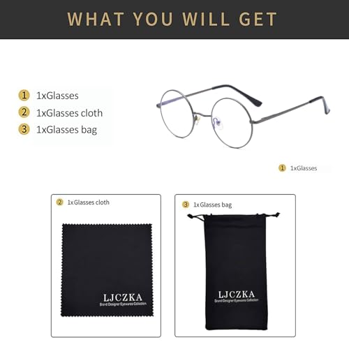 Image of LJCZKA Round Blue Light Blocking Glasses for Men Women Classic Anti Blue Light Glasses Metal Frame Computer Glasses