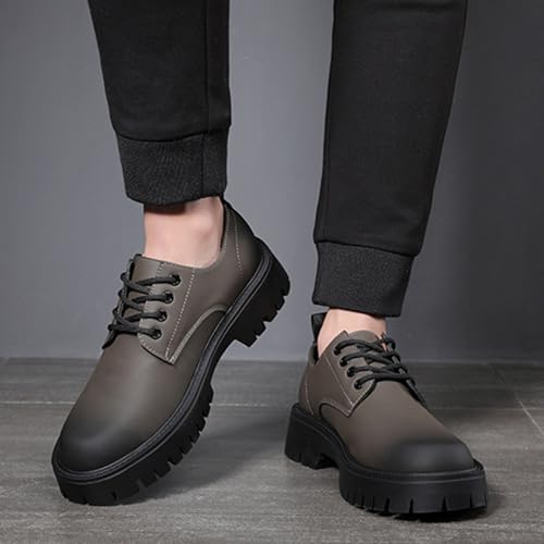 Men's Genuine Leather Platform Lug Sole Dress Shoes Fashion Classic Round-Toe Lace Up Low Top Oxfords Shoes British Casual Business Formal Derby Shoes4