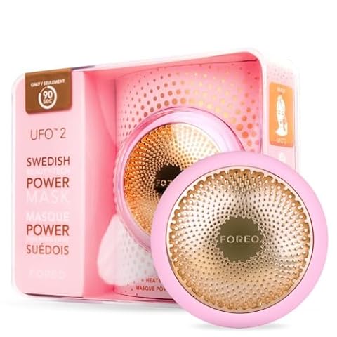 FOREO UFO 2 Pearl Pink Supercharged - 2-minutowe urządzenie do twarzy, rozgrzewające i chłodzące, z regulacja temperatury, masażem T-Sonic, pełne spektrum i czerwona dioda LED, nawilżające, odżywcze