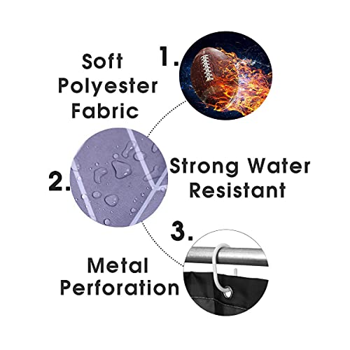 Jayden&Madge 4Pcs/Set Fantasy Burning American Football Fabric Shower Curtain, Creative Rugby Sport Theme Bathroom Decor For Boys, Non-Slip Bath Rugs Soft Toilet Carpet, For Men, Flying #TOP6