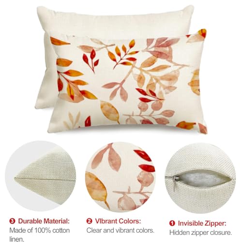 Image of Fall Pillow Covers 12x20 inch Orange White Fallen Leaves Decorative Outdoor Lumbar Throw Pillow Covers Autumn Thanksgiving Farmhouse Decoration for Home Couch(42-12)