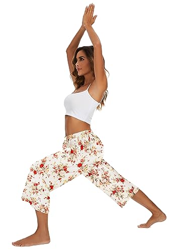 Image of Kabento 2 Pack Womens Pajama Pants Capri Sleep Lounge Pants Drawstring Pj Bottoms with Pockets
