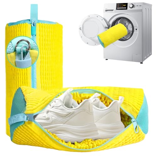 Shoe Washing Machine Bag 2 Pack, 360°Deep Clean Durable Shoes Laundry Bag for Washer and Dryer, Reusable Shoe Cleaner Bags, Sneaker Washing Machine Bag, Yellow