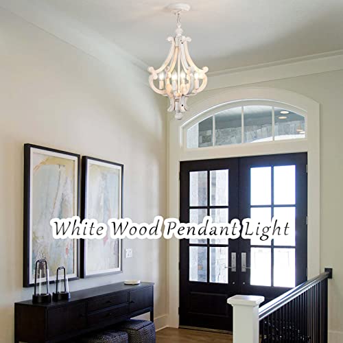 Mrhyswd D05030 Wooden Farmhouse Chandelier 4 Lights Rustic Antique White Chandelier thumb #6
