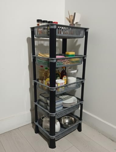 Image of U-Max Multi Tire Kitchen Storage Rack, Plastic Utility Shelf Organiser, Space Saving Storage Solution, Revolving Vegetable Rack (Silver-Regular, 5)