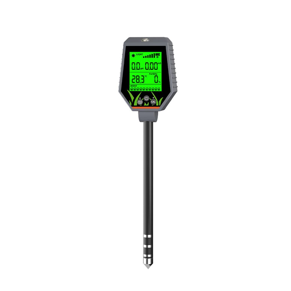 Luocute Tester Gleby 6 w 1, Wyświetlacz LCD PH Gleby EC Wilgoć Żyzność Miernik Temperatury światła Słonecznego z Podświetleniem, do Trawnika Ogrodowego Rośliny Doniczkowe Sadzenie w