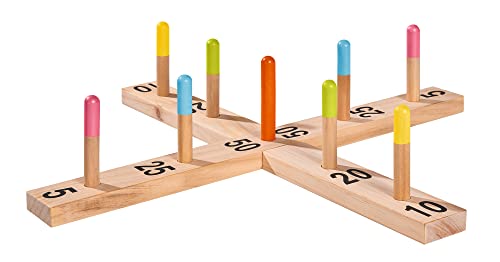 Eichhorn 100004405 - Outdoor Ringwurfspiel - 50x50cm mit 5 Wurfringen, 1 Kreuz, 9 Spielstäben, aus Kiefernholz, Wurfspiel für draußen