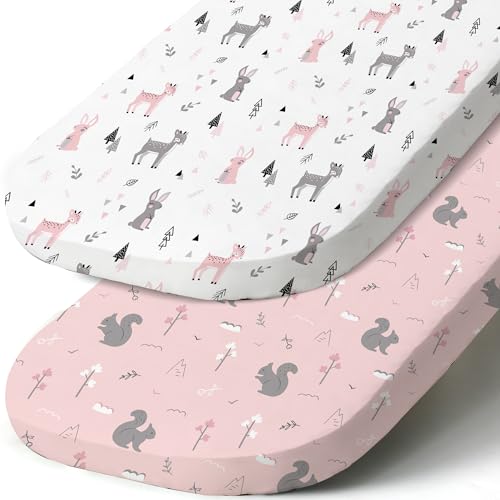Image of Stretch Fitted Bassinet Sheet Set BROLEX 2 Pack Cradle Sheets for Bassinet Pad/Mattress,Unisex Boys Girls,Ultra Soft,Squirrel Deer