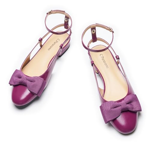 Image of C.Paravano Women's Slingback Dress Shoes | Sandals with Bows for Women| Casual Flat Shoes for Women | Almond Toe Slingback | Detachable Ankle Strap