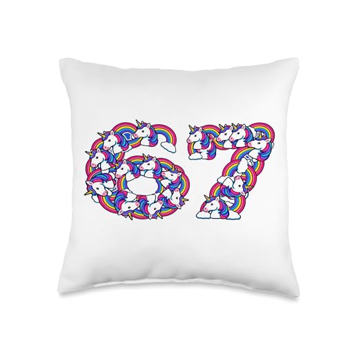 67 Unicorns Rainbows Filled 6 7 Meme Girls Kids Funny Cute Throw Pillow