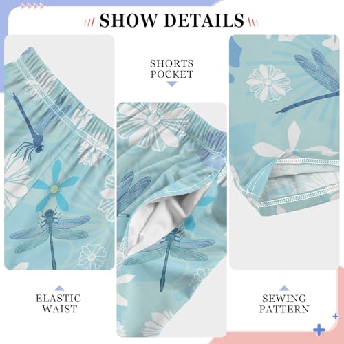 ZZXXB Dragonfly Spring Flowers Boys Long Pants Soft Trousers Elastic Waist Kids Lounge Bottoms with Pockets S-XL4