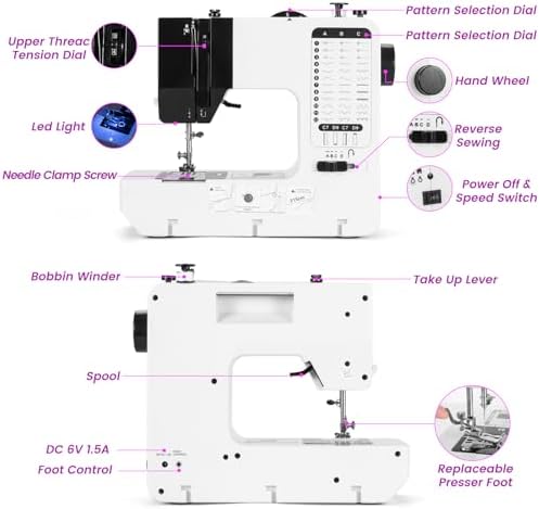 BUXFMHT Mini Sewing Machine for Beginners and Kids, Portable Electric Sewing Machine, 38 Stitches, Adjustable Speed with Foot Pedal & Sewing Kit (Upgrade Version)