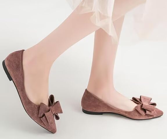 Image of SAILING LU Womens Bowknot Ballet Flats Pointy Toe Suede