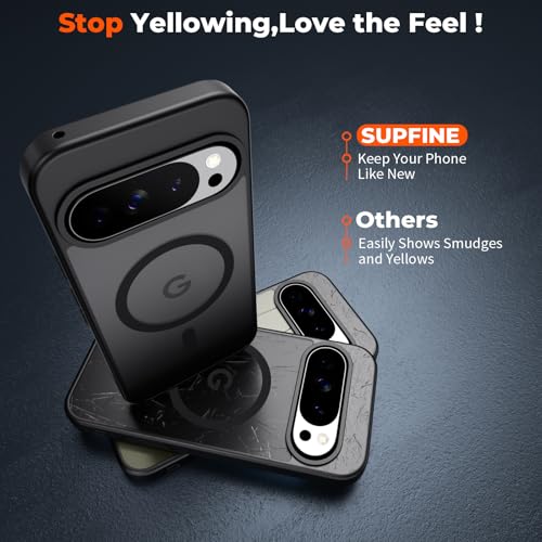 Image of SUPFINE Magnetic for Google Pixel 10 Pro XL Case with Screen Protector, (Built-in Magnets) ((Military Grade Drop Protection) Slim Translucent Shockproof Phone Case,Black