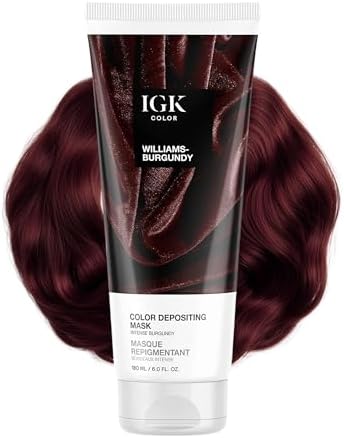 IGK Williams Burgundy | Intense Burgundy Hair Gloss + Color Depositing Mask | Boost Shine, Enhance Burgundy & Wine Tones, Refresh Color | Semi Permanent Conditioning Treatment | Vegan | 6 oz