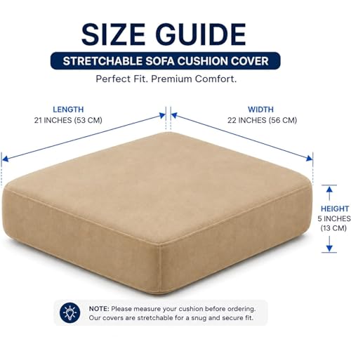 Image of Sofa Foam Cushions in Moshi Fabric with Zip Cover (Seat - 21 inchx22 inchx5 inch) High Density Foam Warm and Decent Visual Stretchy Soft Multipurpose Using Cover (Beige, 21x22x5 Inch)