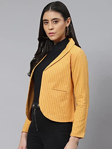 Image of Cottinfab Mustard Yellow Striped Open Front Blazer