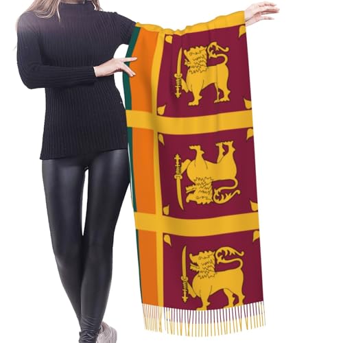 Women's long tassel shawl scarf, Sri Lanka Flag light and soft cashmere scarf, fashionable neck scarf for all seasons2
