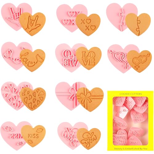 10 Pezzi Set di Biscotti di San Valentino, Legami, Formine per Biscotti, Tagliabiscotti a Forma di Cuore, Tagliabiscotti per Timbri, Adatto per Matrimoni, Compleanni e San Valentino