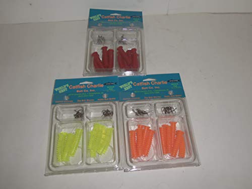 Catfish Charlie Dip Bait Worms, 3 Piece Variety (12 Packs), Red, Orange, & Chartreuse