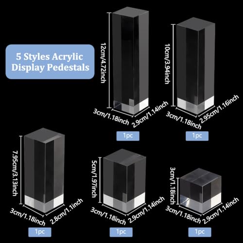 BENECREAT 5pcs Clear Acrylic Display Block 3/5/8/10/12cm Cube Square Acrylic Display Blocks Solid Display Pedestal Stand for Gem Display Jewelry Display Displaying Pop Figures - Image 2
