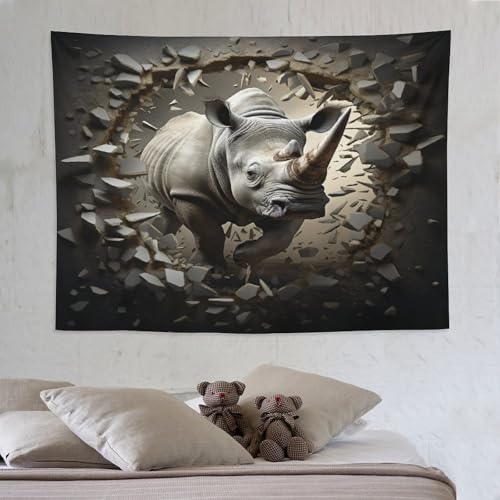 Tenture rhinocéros impression 3d pazzk grand format pour transformer le style d'un dortoir