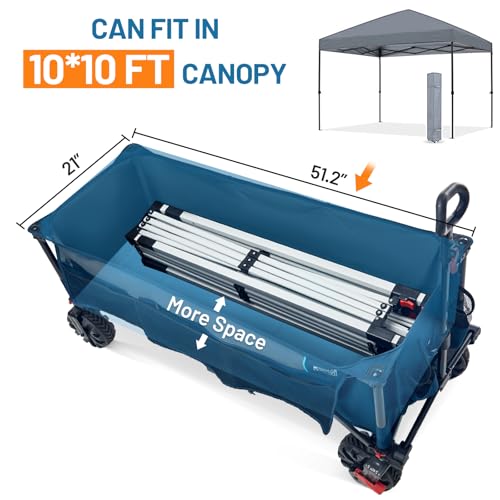 Image of Timber Ridge 51.2 inch Extended Collapsible Wagon, 400L, Blue | Heavy-Duty Utility Cart, All-Terrain Wheels, Brakes & Cargo Net, For Camping, Sports & Shopping