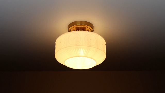 Image of DAYCENT Semi Flush Mount Ceiling Light Gold Modern Ceiling Lighting 9-Inch Vintage Globe Milk White Glass Hallway Light Fixtures Hardwired Small Brass Flush Mount Light for Bathroom Porch Entryway