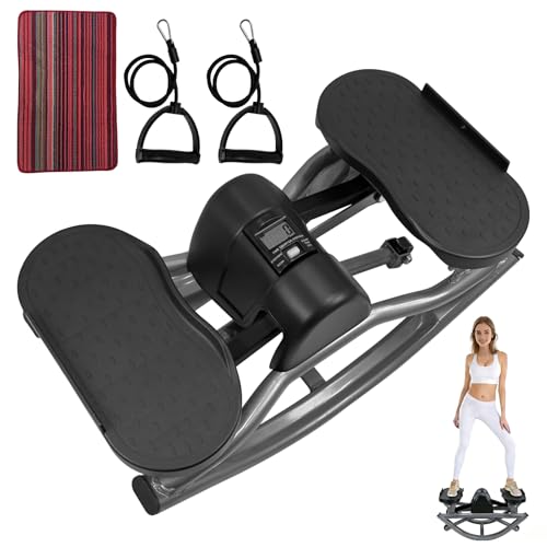 ELLAVA Rock Stepper Side-to-Side with 3D Lateral Motion for Home Workout Low-Impact Compact Stepper Machine with Resistance Bands Digital Monitor 330lb Capacity Steppers for Exercise at Home
