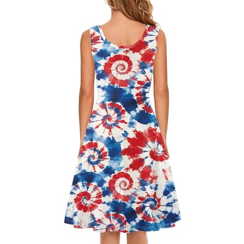 Image of TOADDITDO Women's Sleeveless O Neck Beach A-Line Party Coctail Tank Dresses Flared Sundress