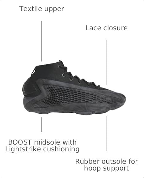 adidas Kids Boys Anthony Edwards 1 Low Trainers Basketball Sneakers Shoes - Black