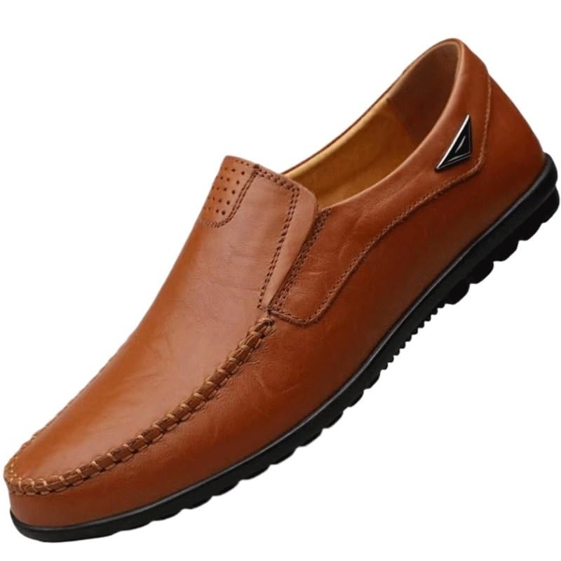 Men's Casual Flats Soft Driving Walking Loafer Shoes Mens Business Casual Patent Leather Formal Oxford Slip On Dress Shoes(Brown,12.5)