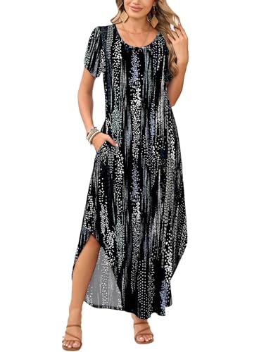 Image of JollieLovin Womens Plus Size Casual Summer Maxi Long Dress Short Sleeve T-Shirt Loose Sun Dress(L-5X)