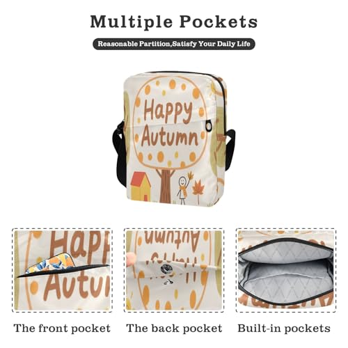 cute messenger bag shoulder bag men Cross Body Purses Adjustable Strap for School School- Autumn Trees Cartoon2