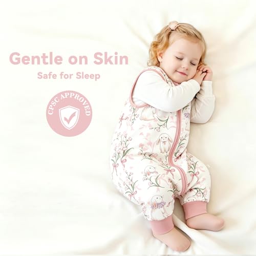 Image of Chilsuessy Toddler Sleep Sack with Feet 6-18 Months, 0.5 TOG Cotton Baby Wearable Blanket with Legs, Sleep Bag Walker with 2-Way Zipper, Rabbit