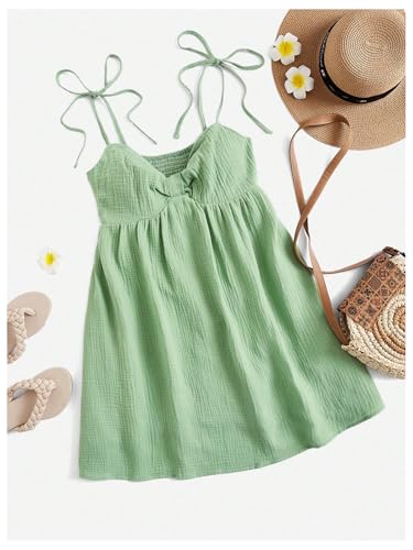 Image of SOLY HUX Women's Summer Cami Sun Dress A Line Tie Shoulder Y2k Cute Casual Short Mini Beach Babydoll Dresses