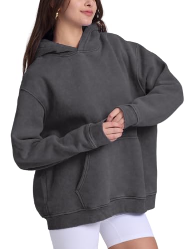 Image of FAIABLE Womens Oversized Acid Wash Hoodie Unisex Heavyweight Fleece Cotton Hoodies Vintage Washed Sweatshirt for Women