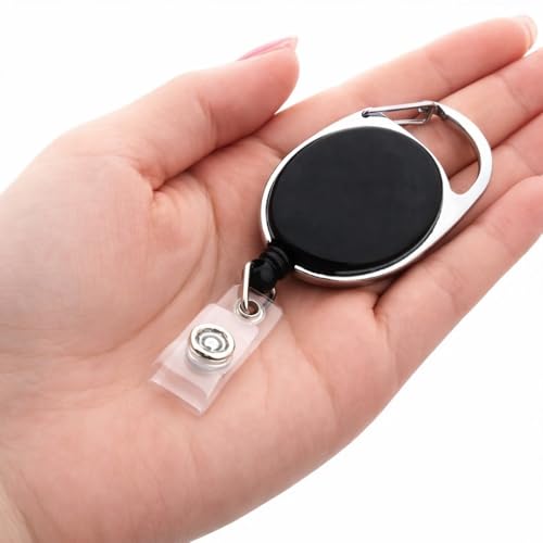 Image of AccuPrints Pack of 2 Oval Round Reel ID Card Holder, ID Badge Retractable Clip Badge Card Holders for Office Employees (2 Units, Black)