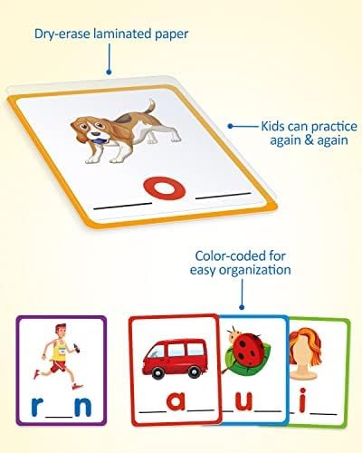 Coogam Short Vowel Spelling Flashcards, Learn to Write CVC Sight Words Color Pattern Handwriting Cards Fine Motor Montessori Educational Toy Gift for Kids 3 4 5 Years Old 6 41YFKBWrkhL. AC