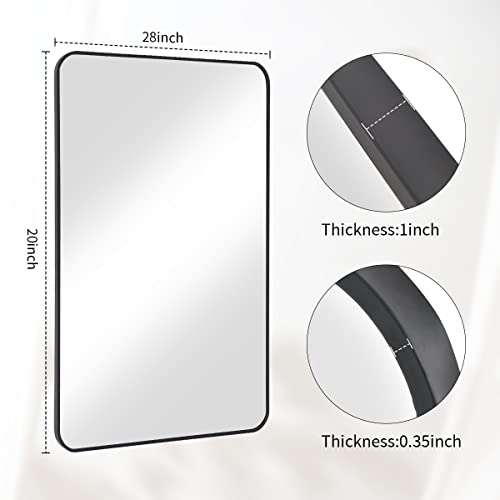Beautypeak Wall Mirror 20" X 28" Rectangular Bathroom Mirror With Aluminum Alloy Frame, Rounded Corners Hanging Mirror For Living Room Bedroom Bathroom Entryway, Hangs Horizontal Or Vertical, Black #TOP4