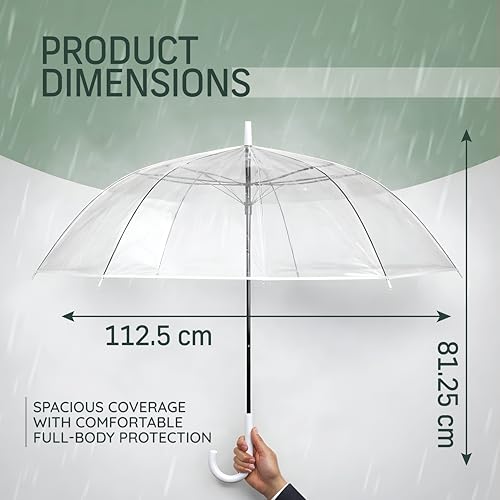Image of Robustt Transparent Big Size Umbrella for Rain | 8 Windproof Ribs | Portable with Hook Handle | Clear View Transparent Canopy for Unobstructed View in Rain