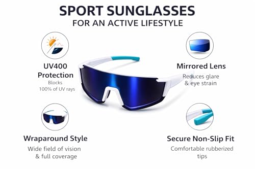 Image of ALNA-TURA Sport Sunglasses for Men & Women UV400 Protection | Cycling Running Driving Goggles | Wraparound Shield Design | Anti-Glare Mirrored Lens | Lightweight Outdoor Sports Eyewear