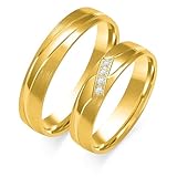 mosa & co. - Alianzas de oro amarillo 333 de 4,5 mm macizos con 0,036 ct. Diamantes - Modelo: Renavia - con certificado de autenticidad, caja de regalo y grabado gratuito